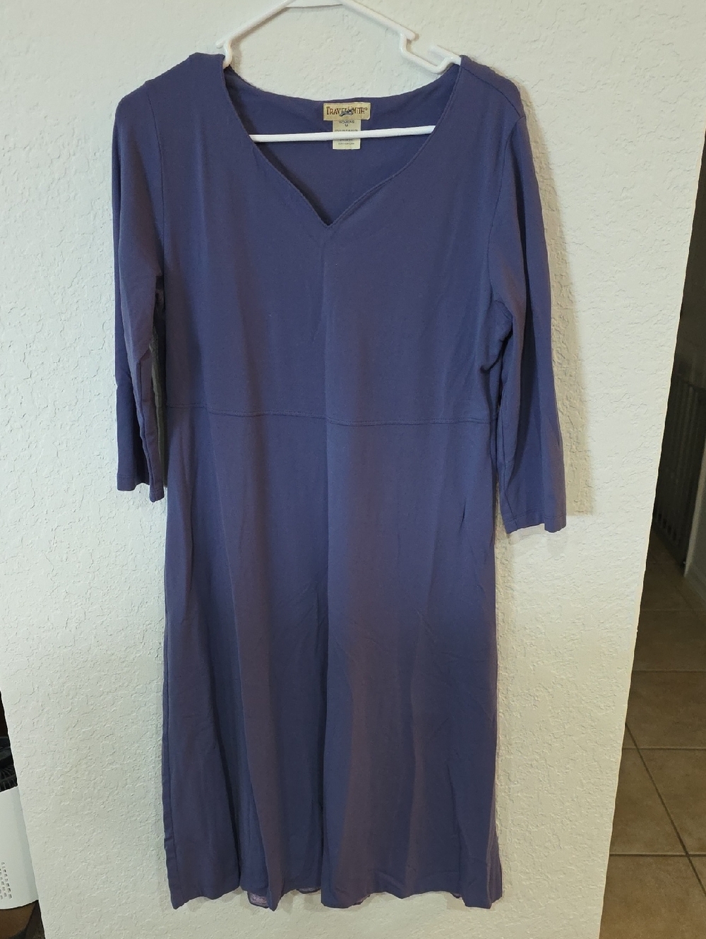 TravelSmith Women's V‑Neck Long Sleeve Midi Dress in Dusty Purple